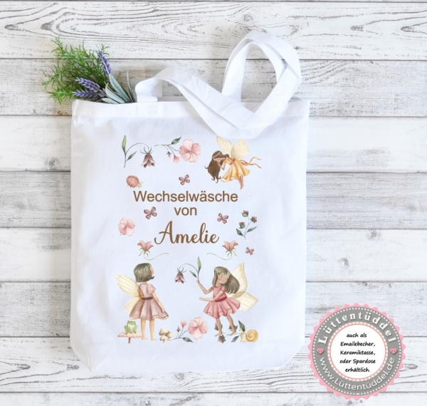 Tasche mit zauberhaften Fee Wechselwäsche Wechselkleidung für Kindergarten  Wunschname KITA Kindergarten Einschulung Lüttentüddel®